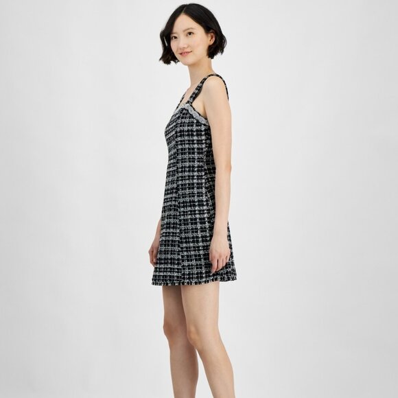 Tahari Tweed Embellished-Neck Sleeveless Dress – Black/Ivory | Size 12P NWT - Picture 4 of 5